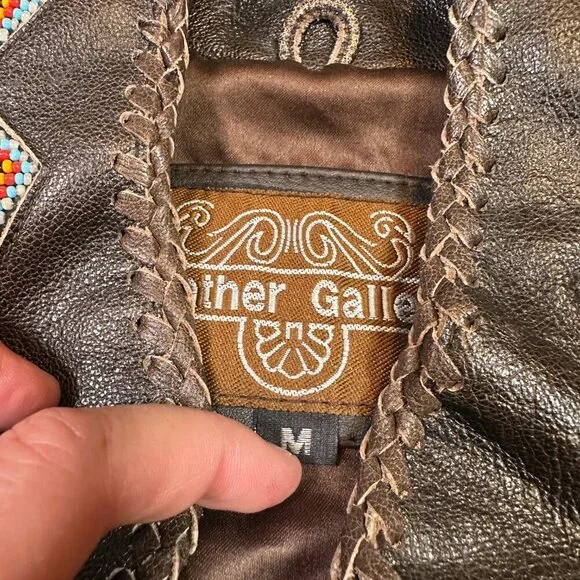 Leather Gallery NWT Deadstock Western Cowgirl Fringe Beaded Brown Coat Sz Medium - Picture 2 of 8